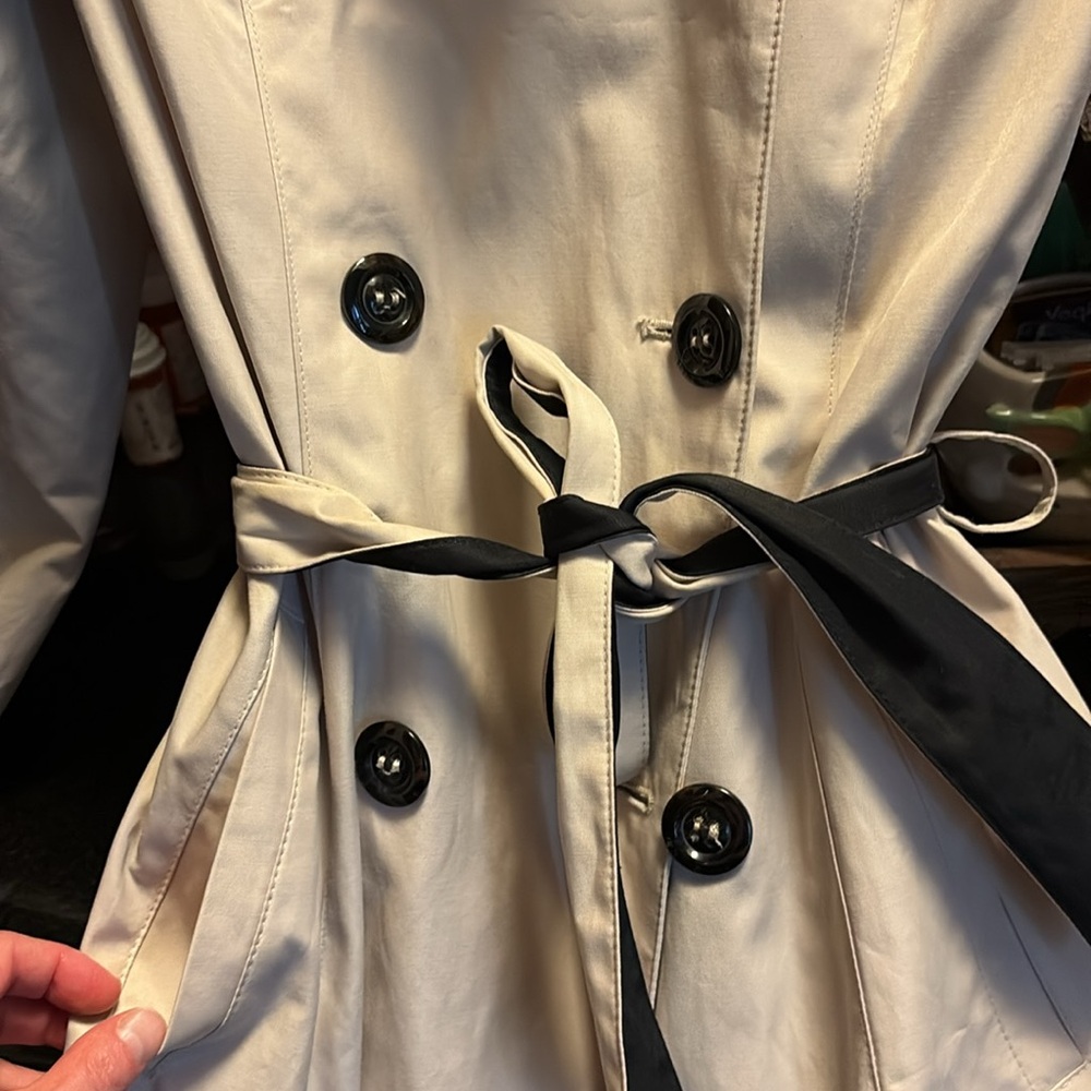 Betsey Johnson Cream Trench Coat with Black Accents - Picture 6 of 8